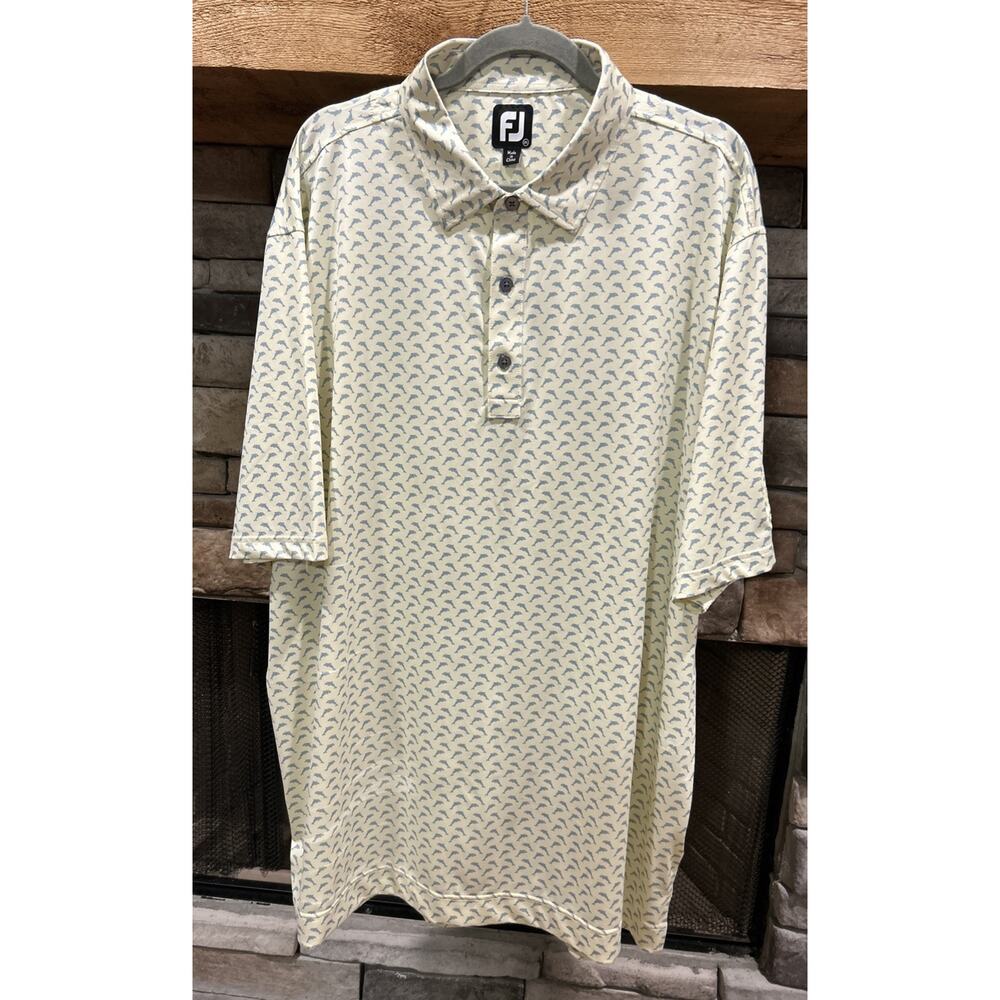 Men’s FOOTJOY Dolphins AOP Yellow Short Sleeve Wichita Open Polo Shirt 2XL *C6